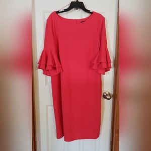 Beautiful Ronni Nicole Coral Dress with 3/4 ruffled sleeves